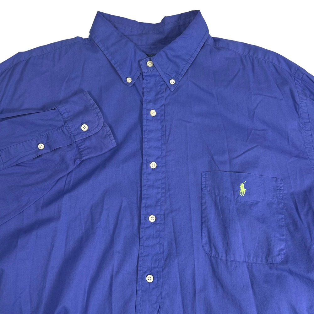 Ralph Lauren Cotton Poplin Button Down Shirt Blue Long Sleeve Pony Mens 2XLT